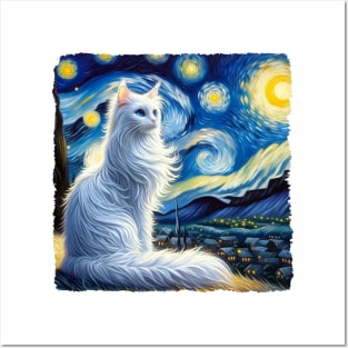 Turkish Angora Starry Night Inspired - Artistic Cat Posters and Art